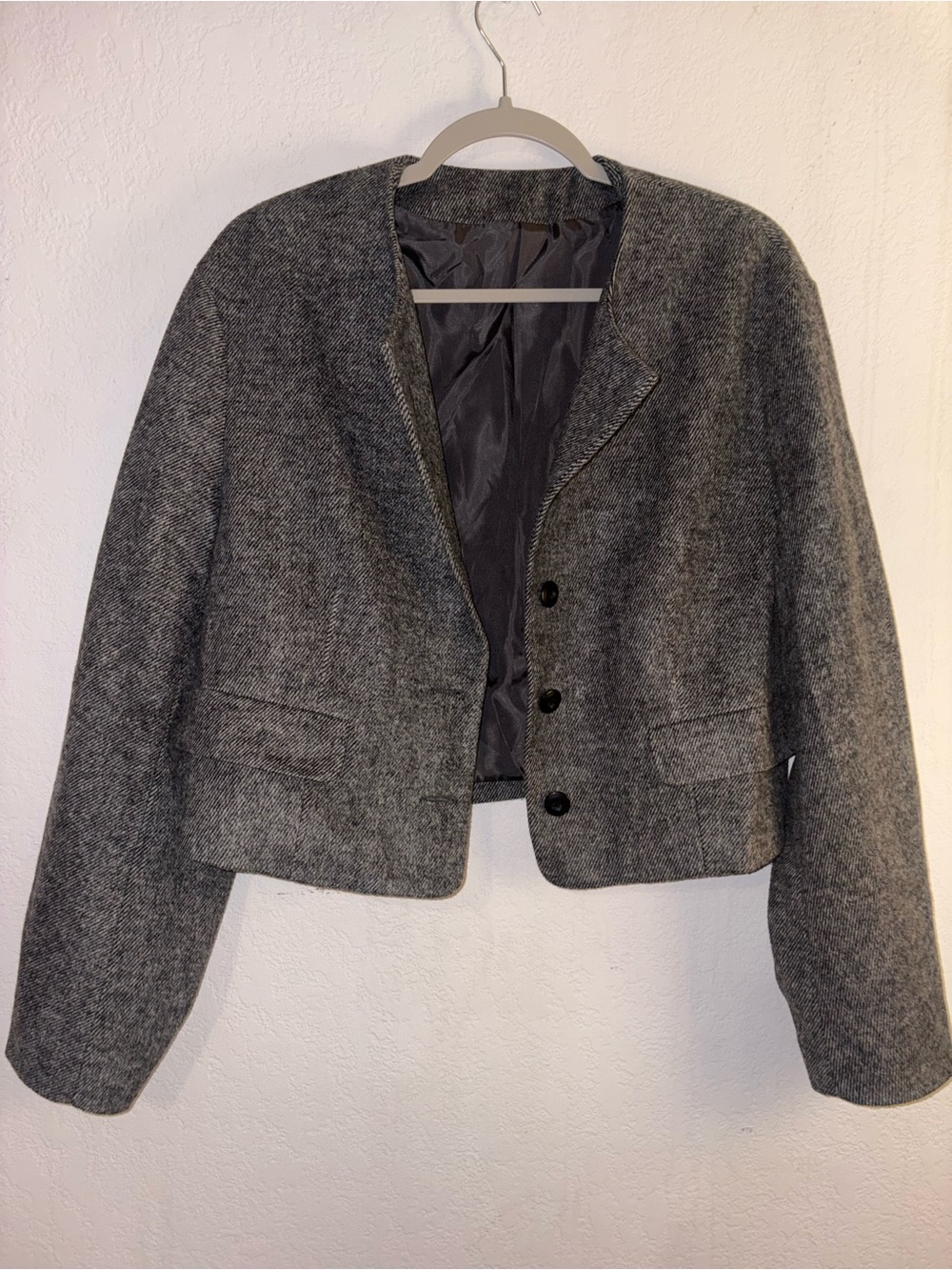 Women's Grey Cropped Wool-Blend Jacket